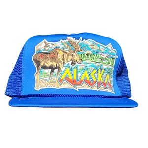Alaska Blue Trucker Hat Cash's USA Rope Mesh Snapback Adjustable Moose Seaplane